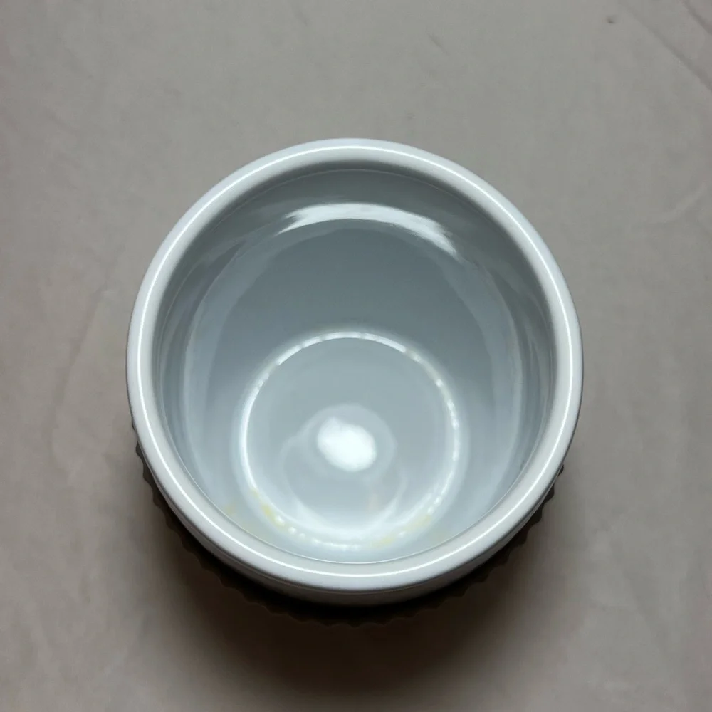 Pampered Chef Ceramic White Microwave Egg Cooker with Silicone Gray Sleeve